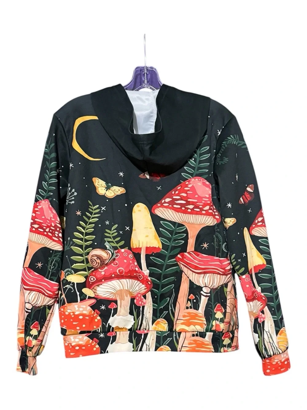 Black Mushroom Print Zip-Up Hoodie Jacket - Picture 2 of 4